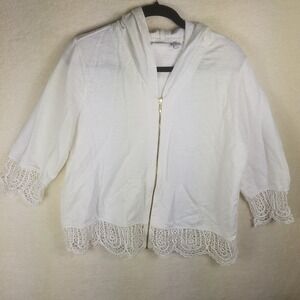Zenergy by Chico's Hoodie Womens 3 White Crochet Lace Trim Zip Front pockets